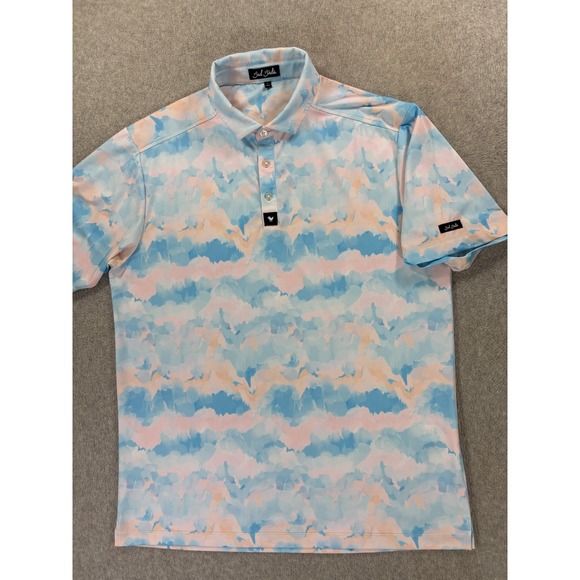 Bad‎ Birdie Clouds Short Sleeve Performance Golf Polo Shirt (Men's Large) Blue